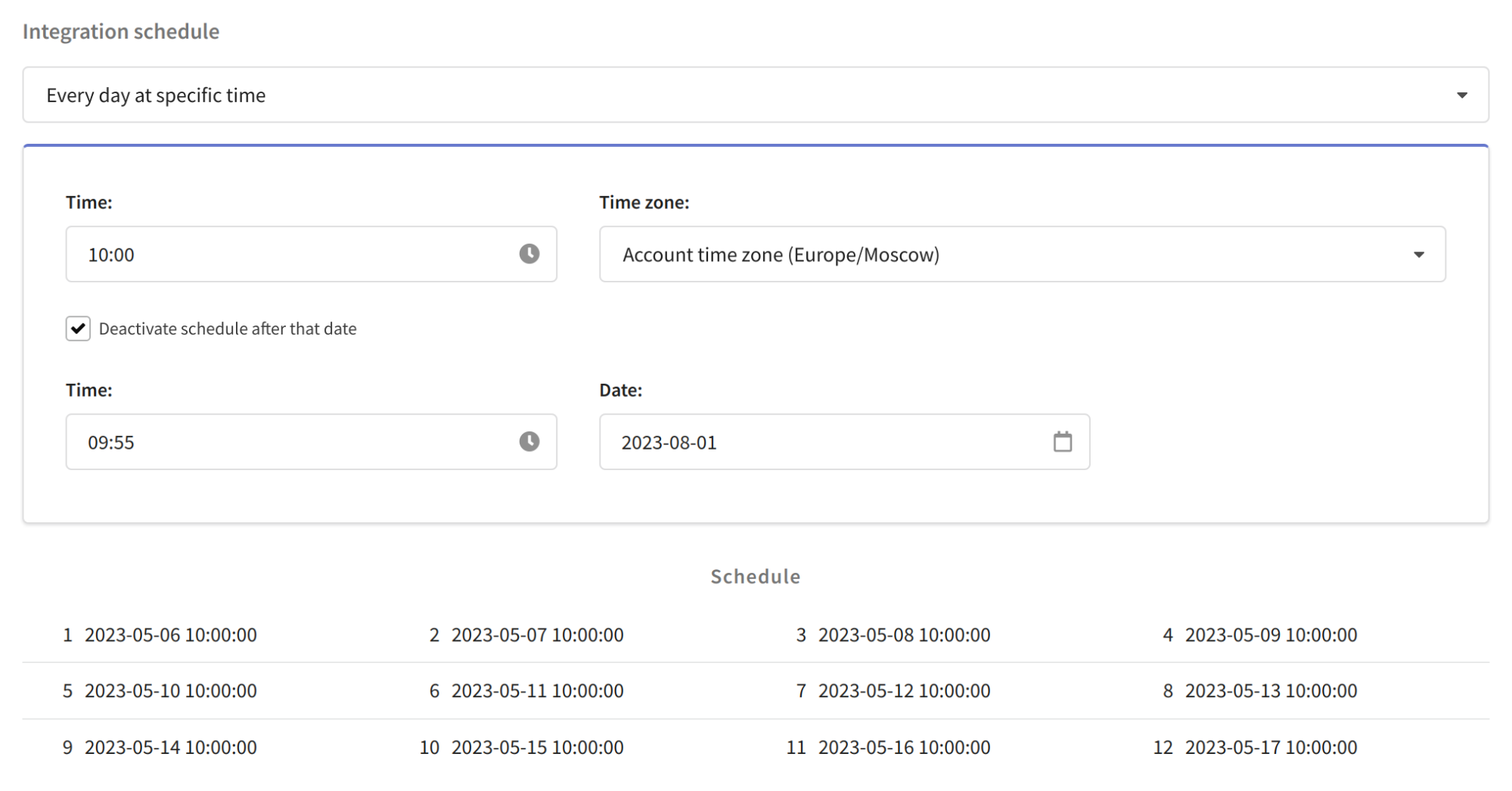 Schedule of integration