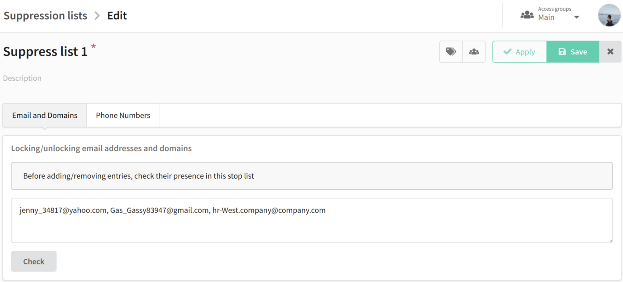 Adding emails and domains to suppression lists