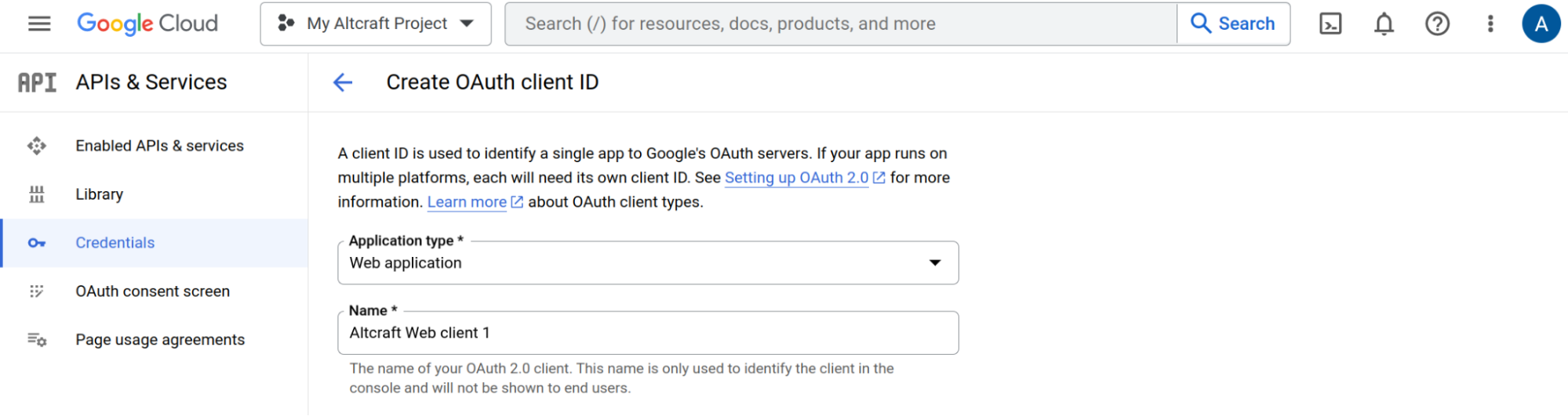 Creating OAuth client
