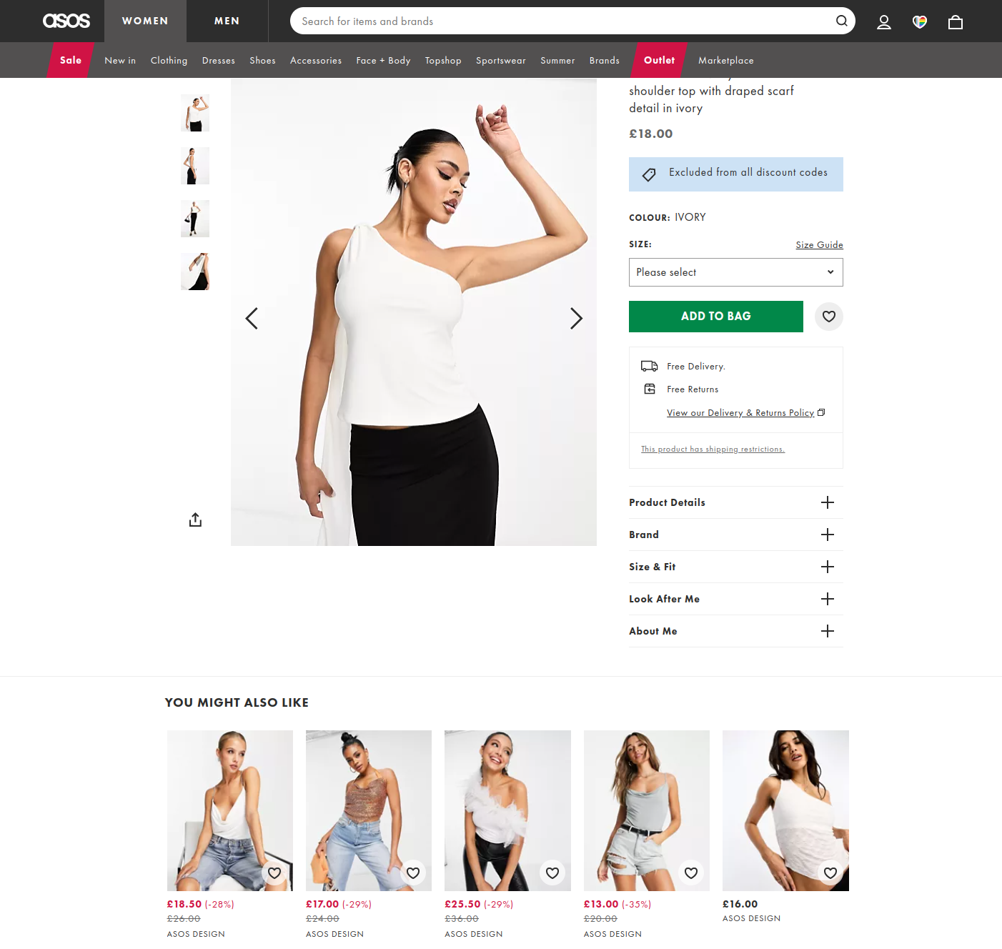 Page structure on the site of online store