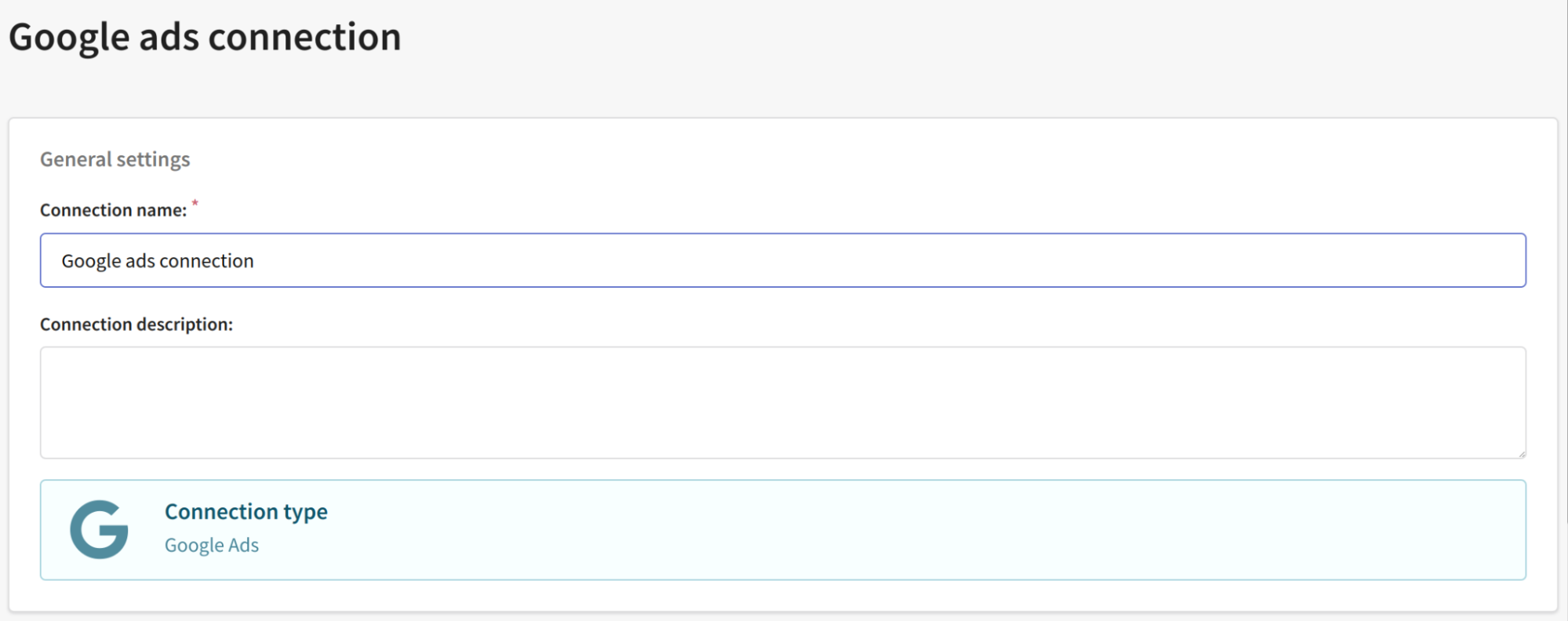 General settings of connection