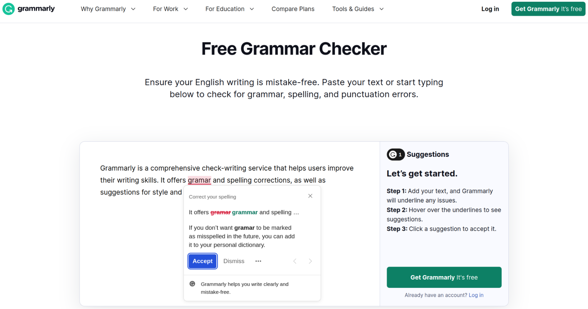 Check-writing service for improving writing skills - Grammarly