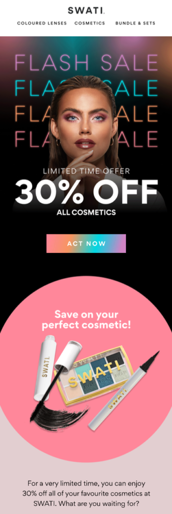 Flash Sale 30% Off Cosmetics