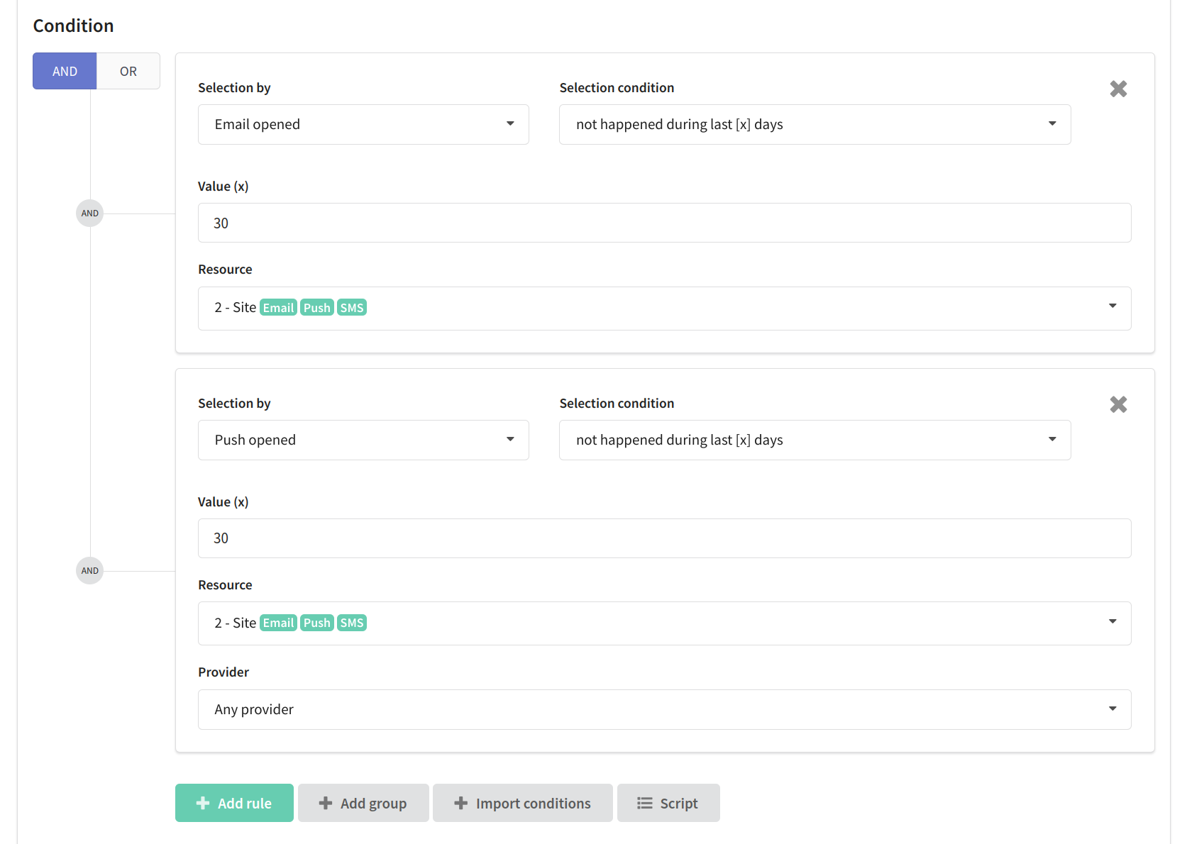 Segmentation by message opening during the recent time