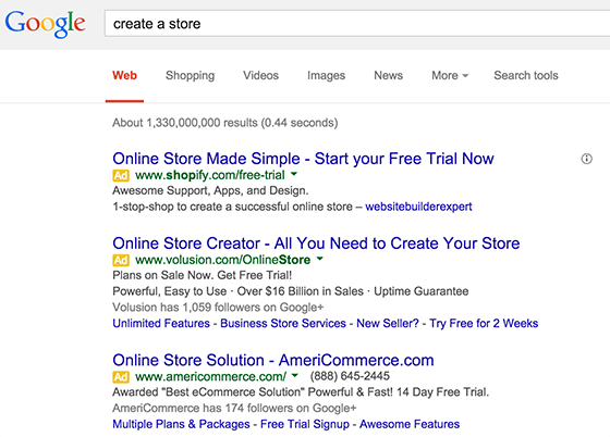 Examples of native ads on Google search engine