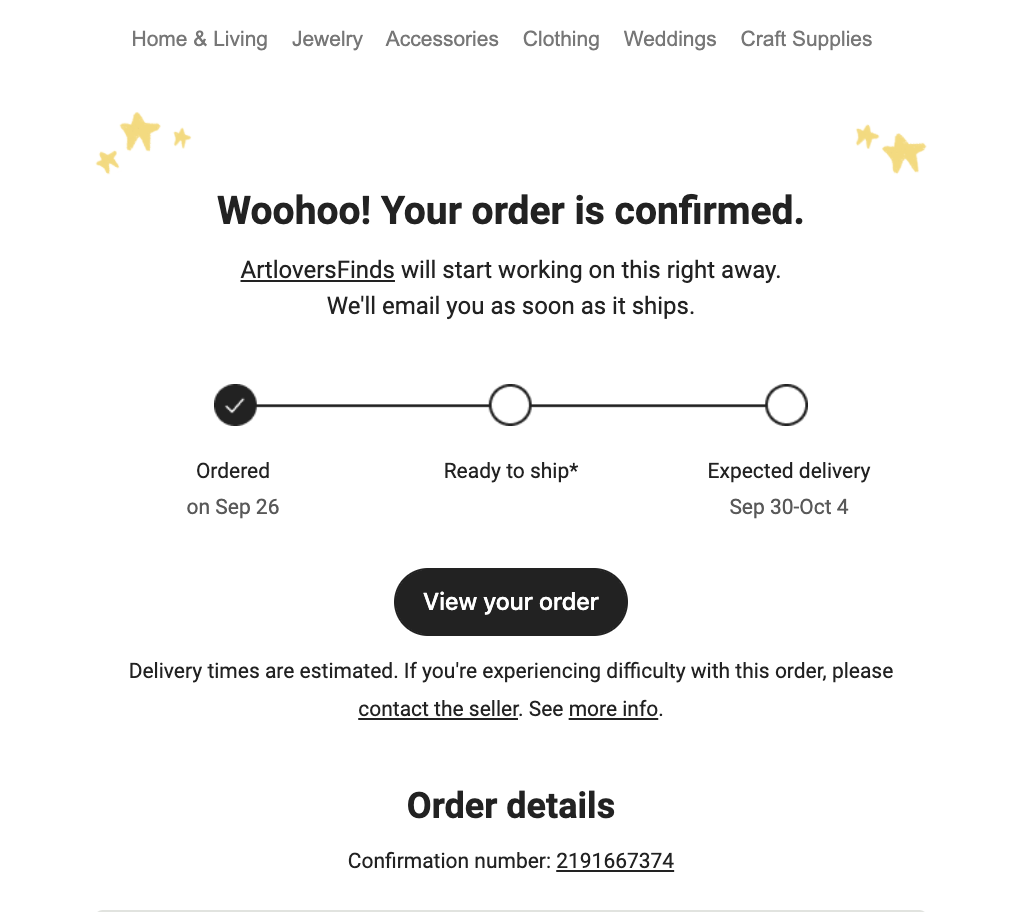 Order confirmation transactional email