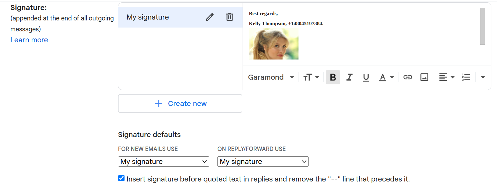 Configure the signature in Gmail