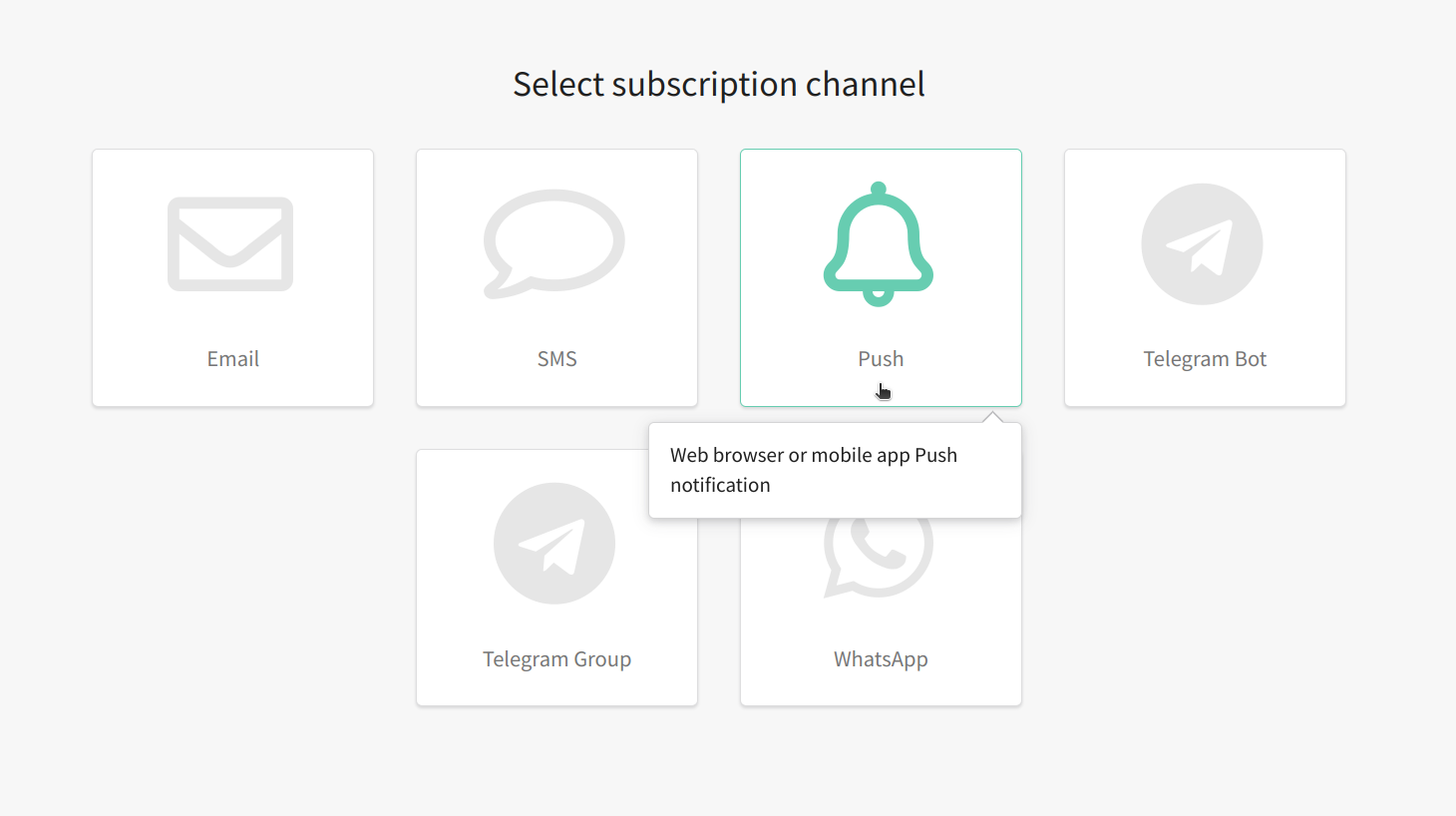Select push as a subscription channel on Altcraft Platform