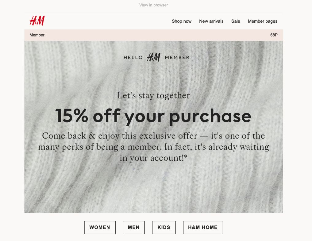 An example of a reactivation email from H&M