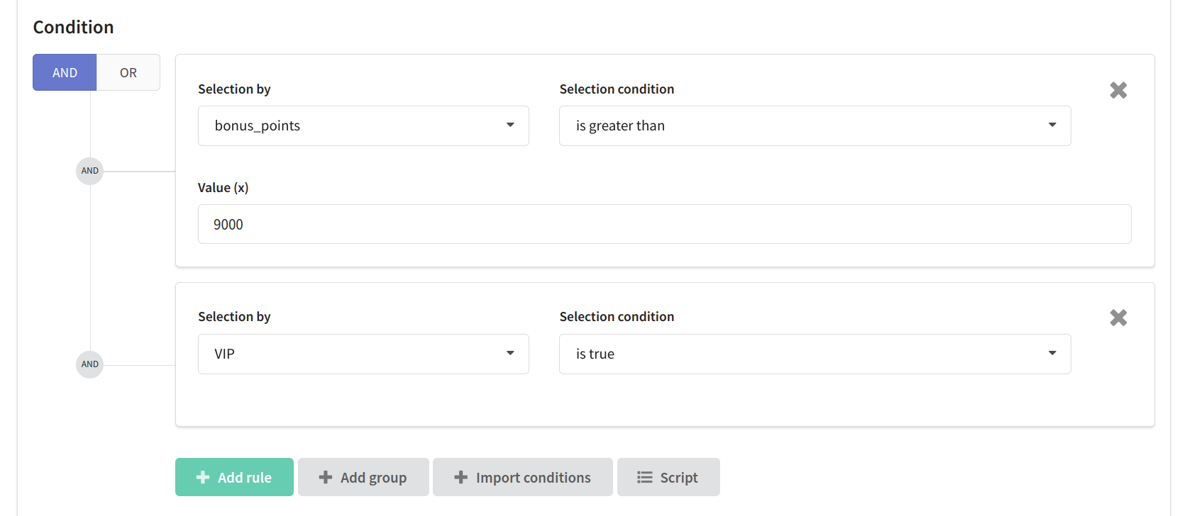 Segmentation by loyalty points & VIP boolean status