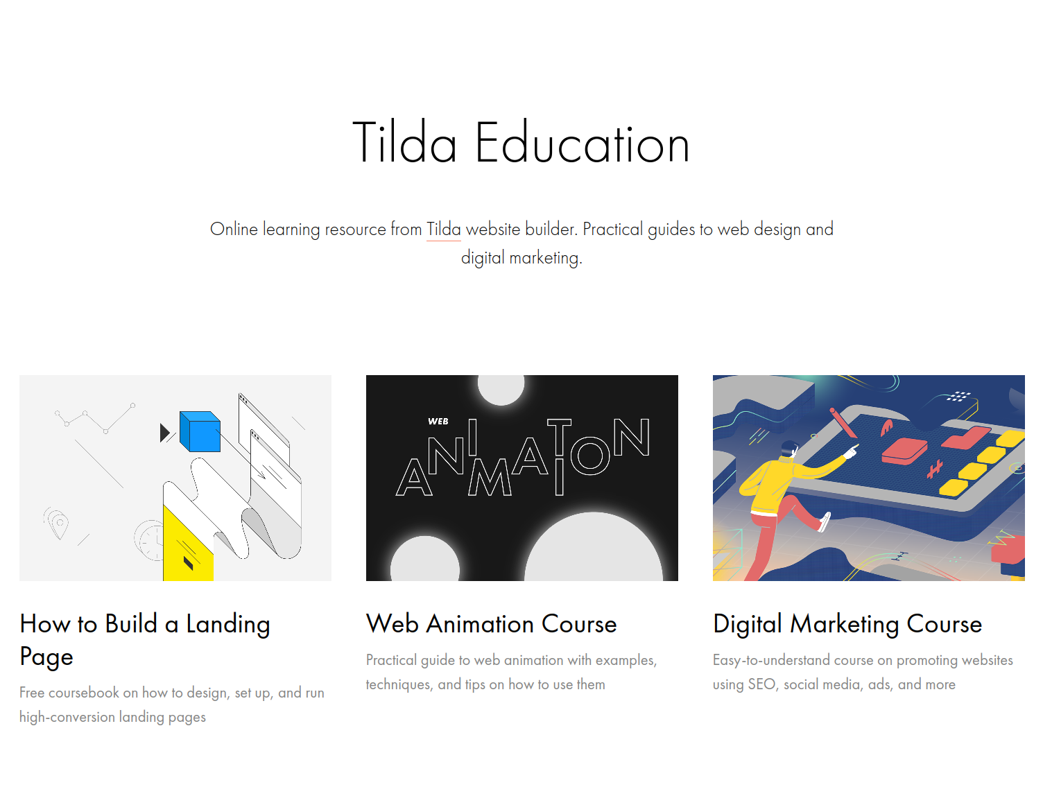 Example of a minimal site with good usability, Tilda Education