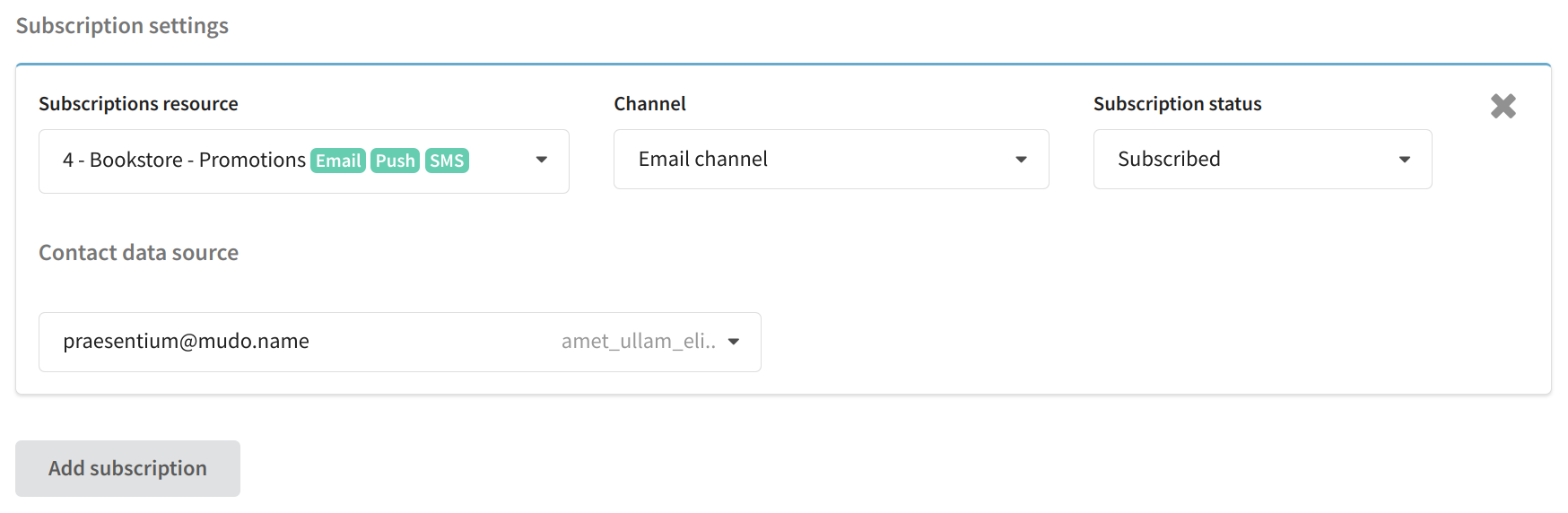 Configure subscription settings & select channel
