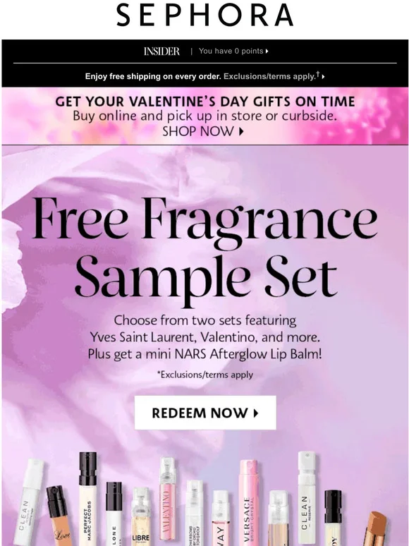 An email newsletter from Sephora offering a gift for an order