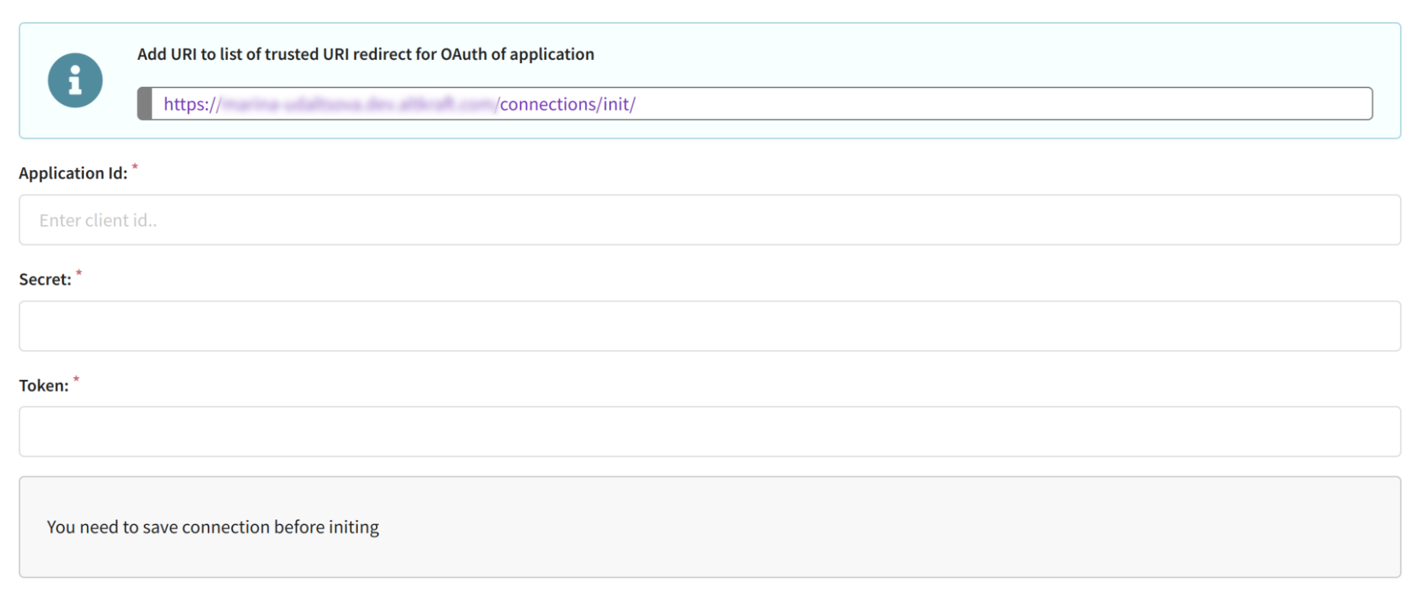 App ID, secret and token - empty fields