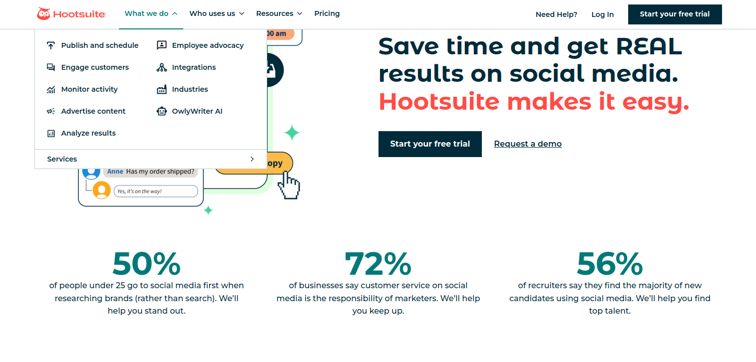 SMM platform for scheduling & automatic posting, tracking analytics - Hootsuite