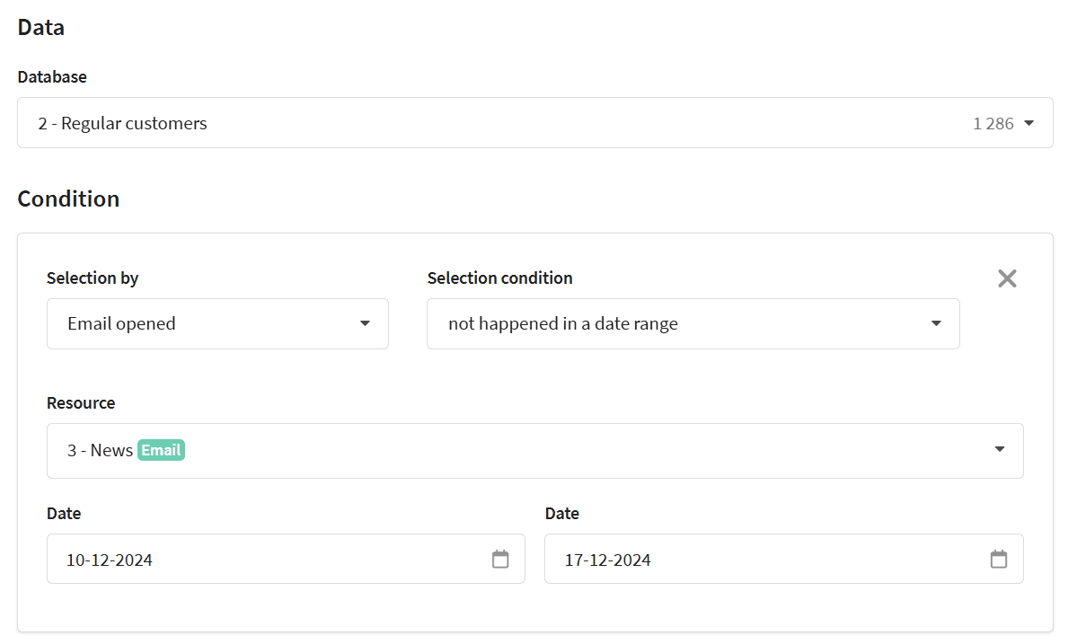 Selection conditions for inactive customers