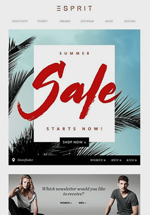 Newsletter pour la saison estivale de la boutique Esprit