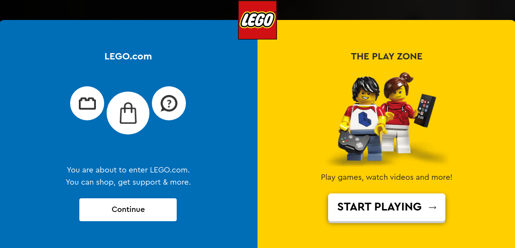 Pop-up on LEGO website