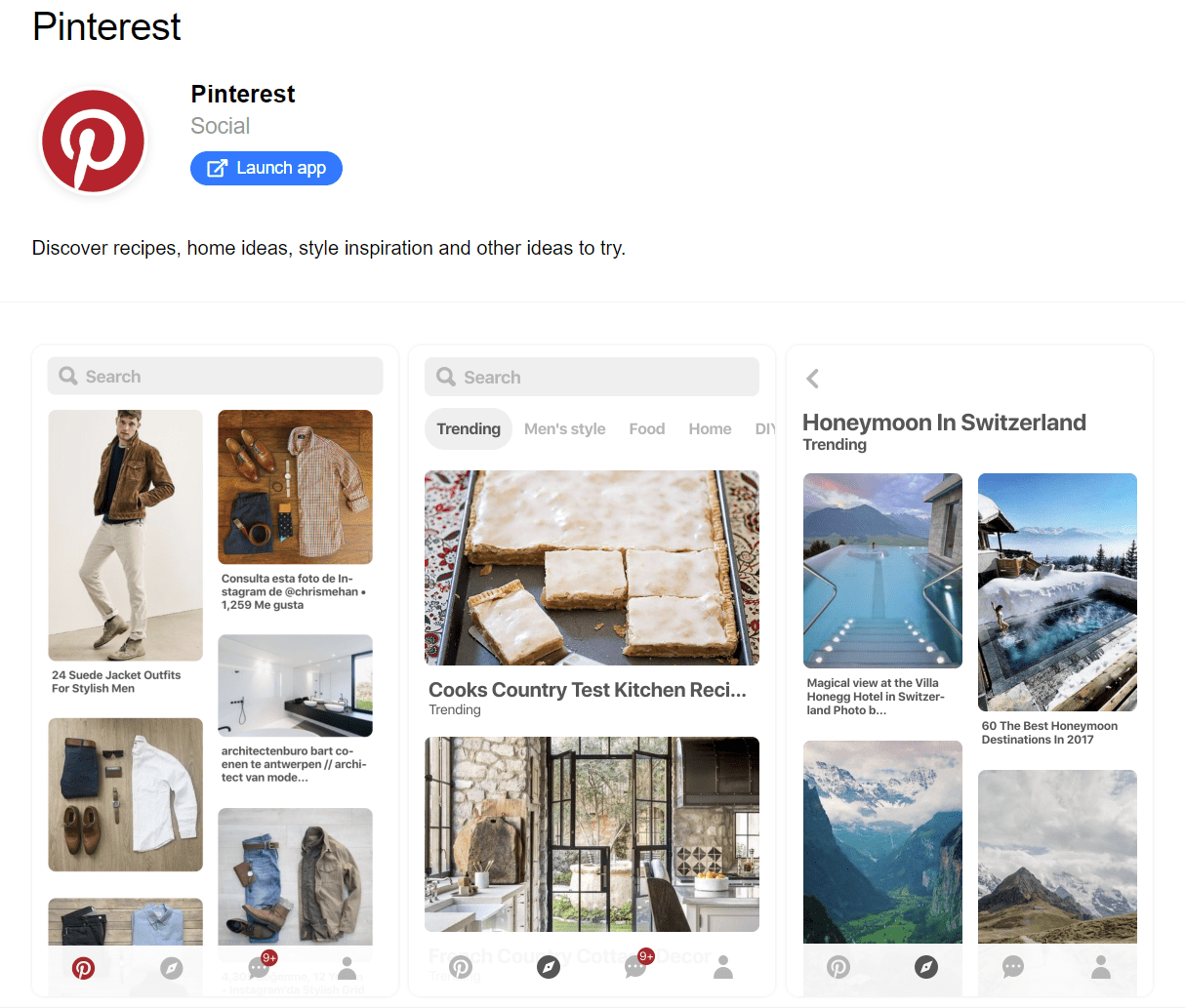 Application PWA de Pinterest