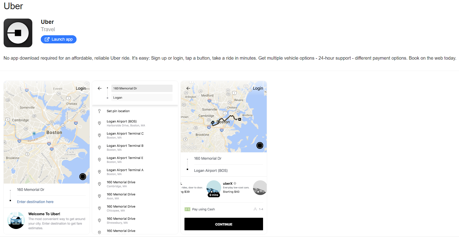 L'application PWA d'Uber