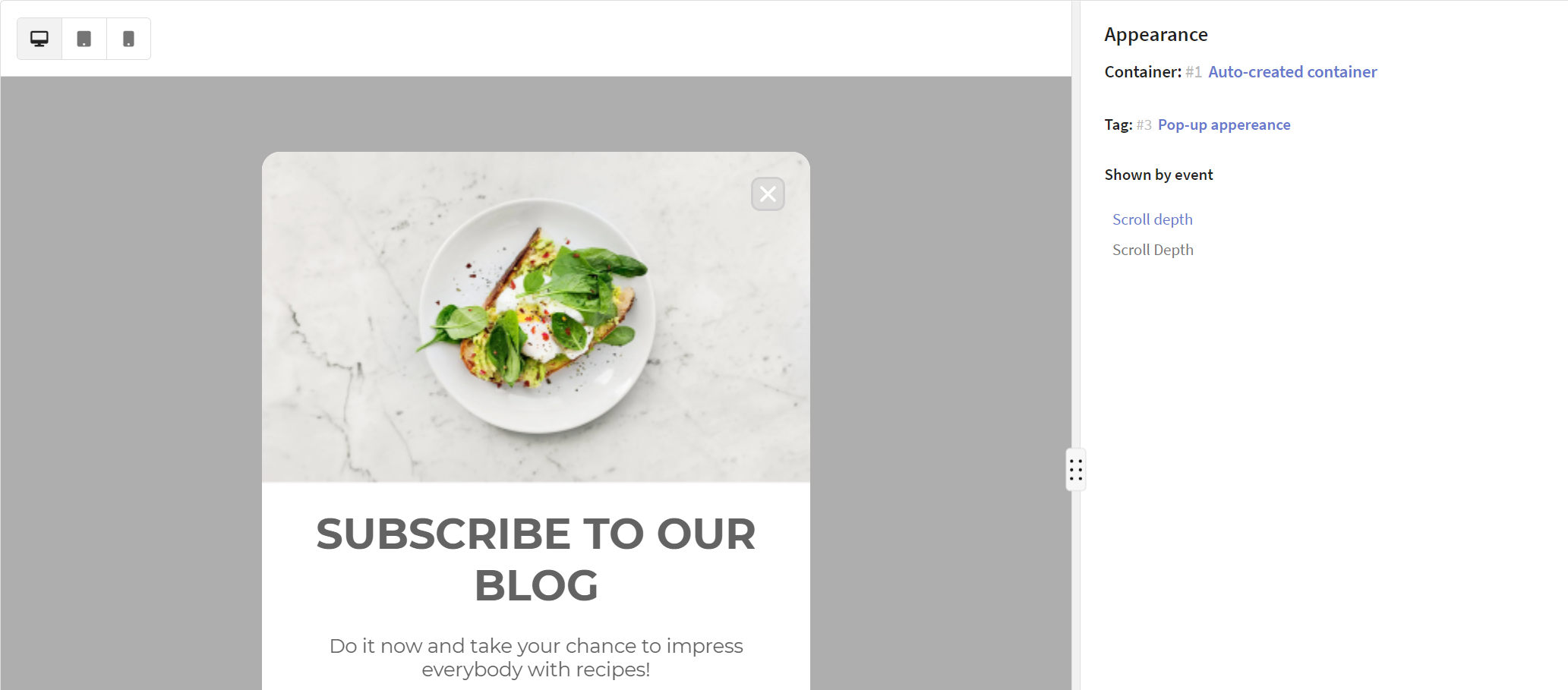Mise en place du popup de site
