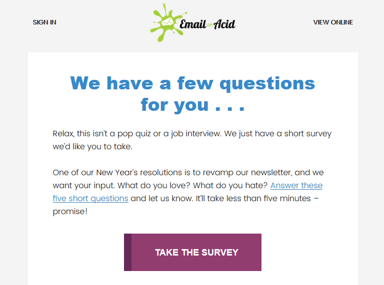 Email asking to take a survey