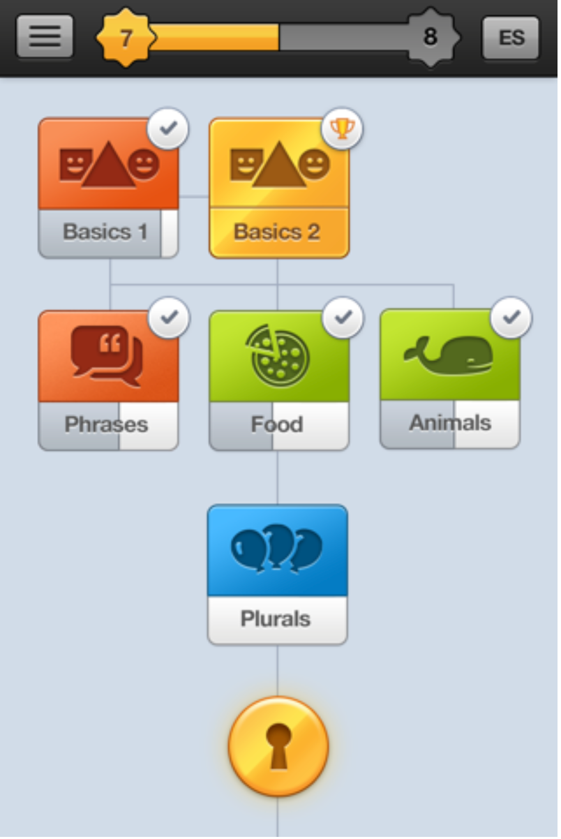 L'interface d'une des premières versions de l'application Duolingo