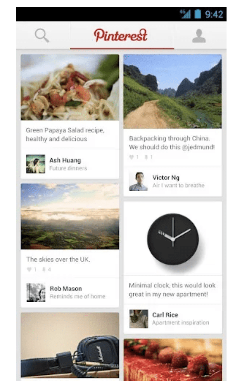 Les premières interfaces de Pinterest