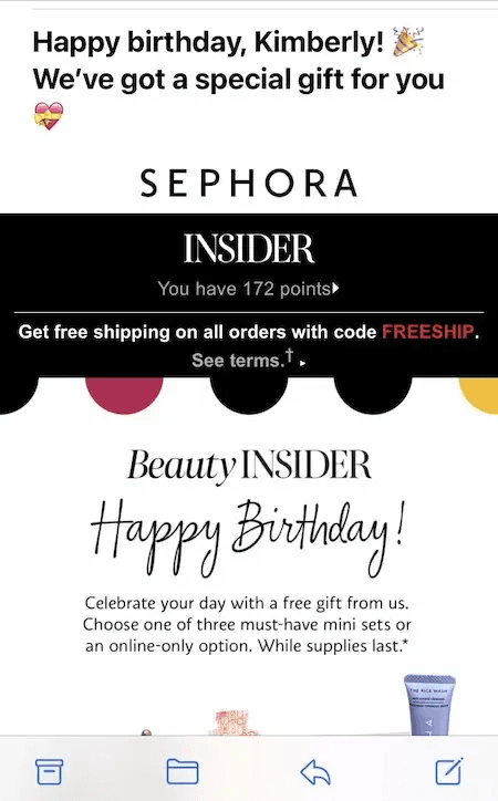 Example of a personalized email from Sephora