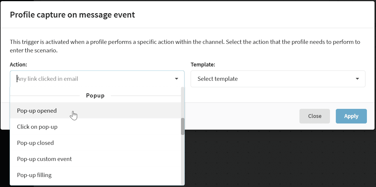 Popup that triggers event