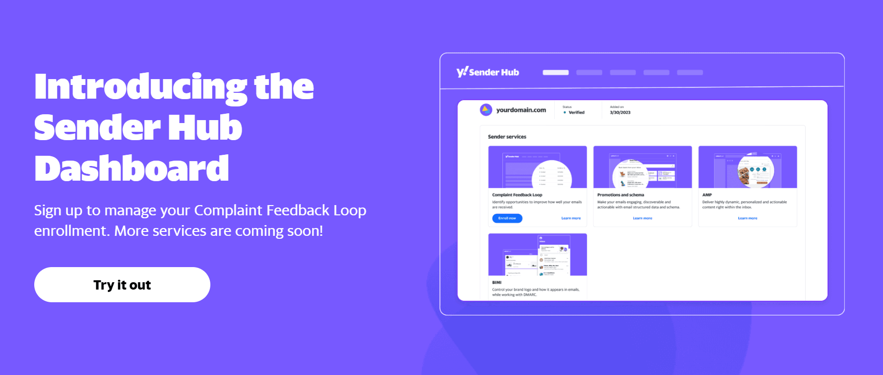 Хедер лендинга Yahoo Sender Hub