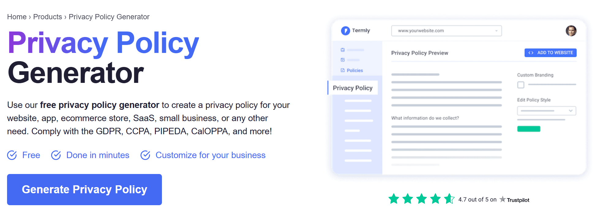 Privacy policy generator