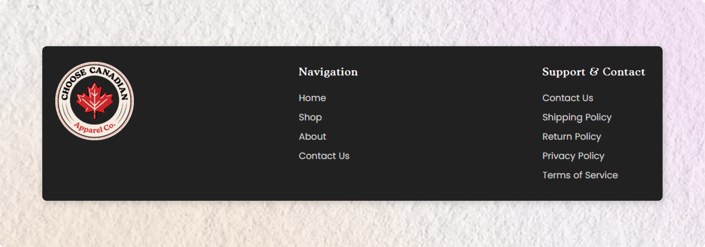 Privacy policy in the footer