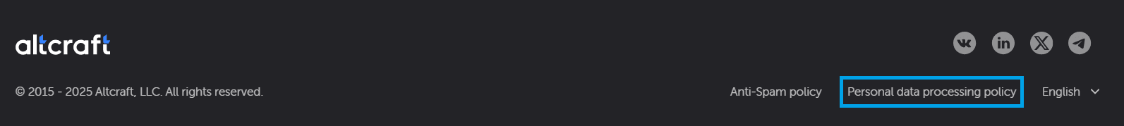 Privacy policy in the website footer