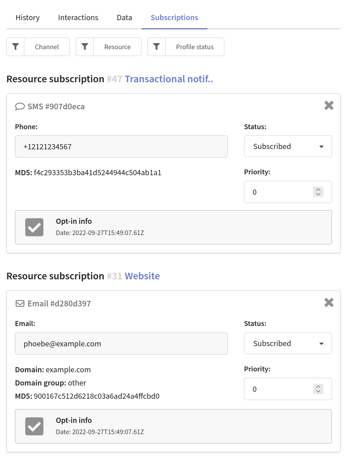 Profile subscriptions