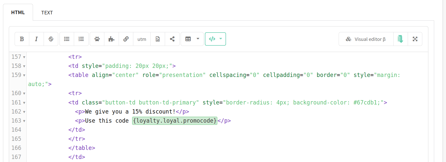 Adding a promo code to the template for personalization