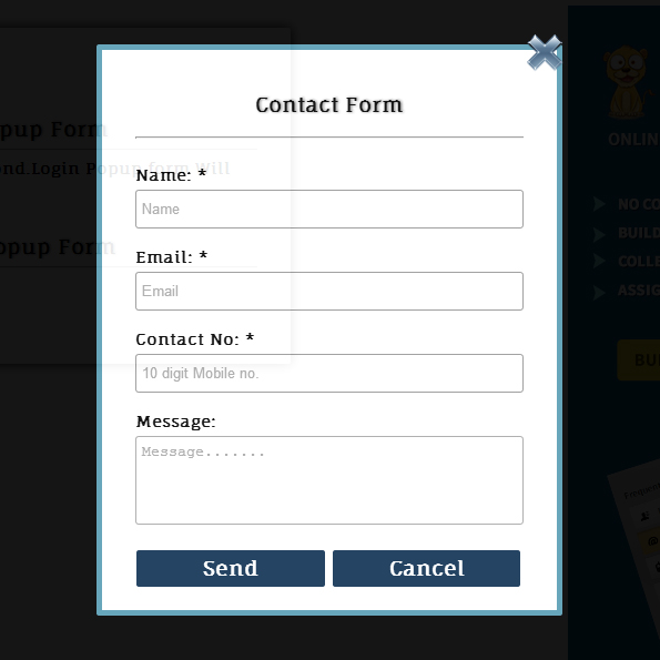 Popup registration  form