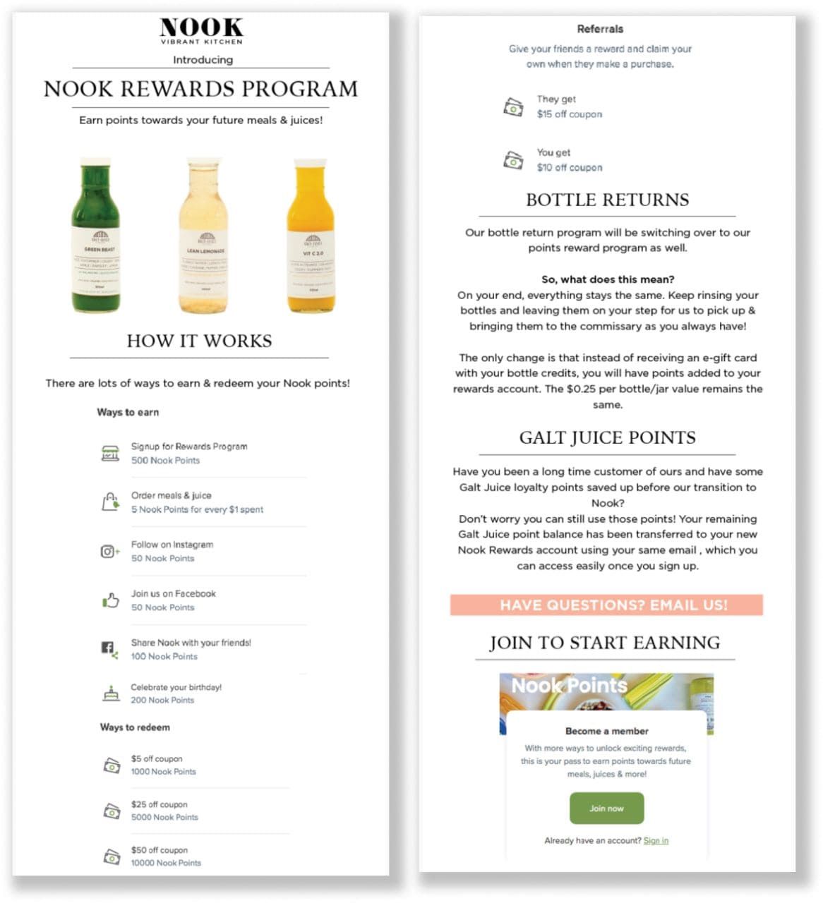 Nook donne des points pour chaque type d'activité