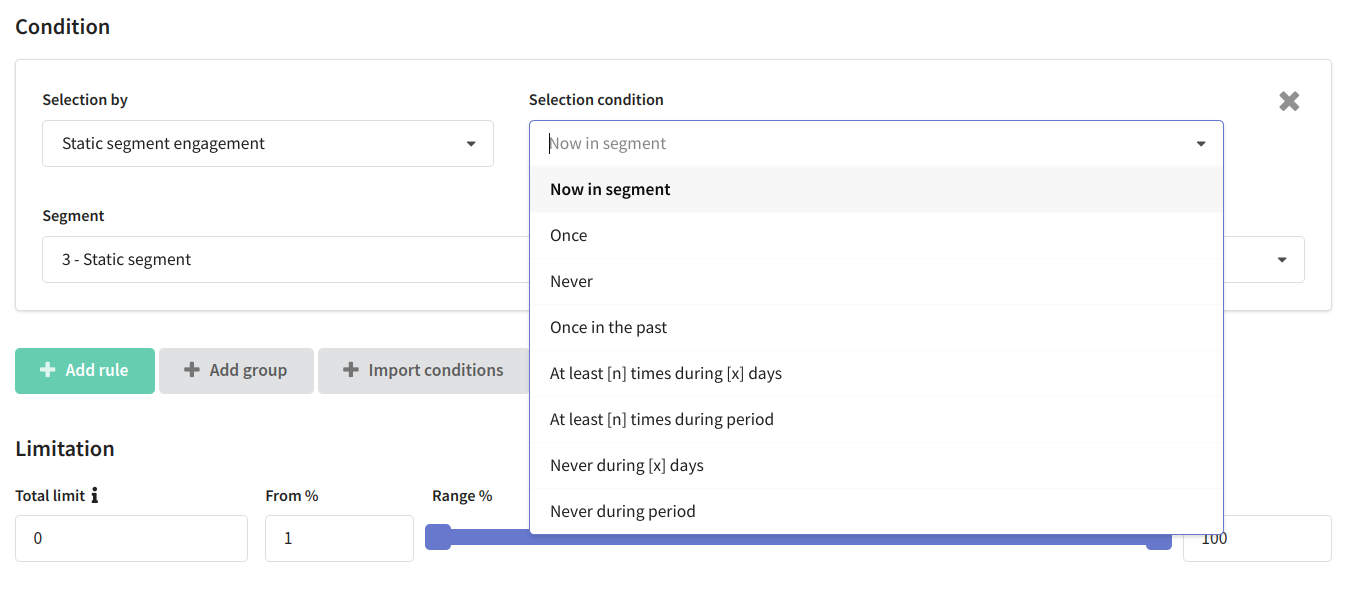 Configuration des segments dans Altcraft Platform