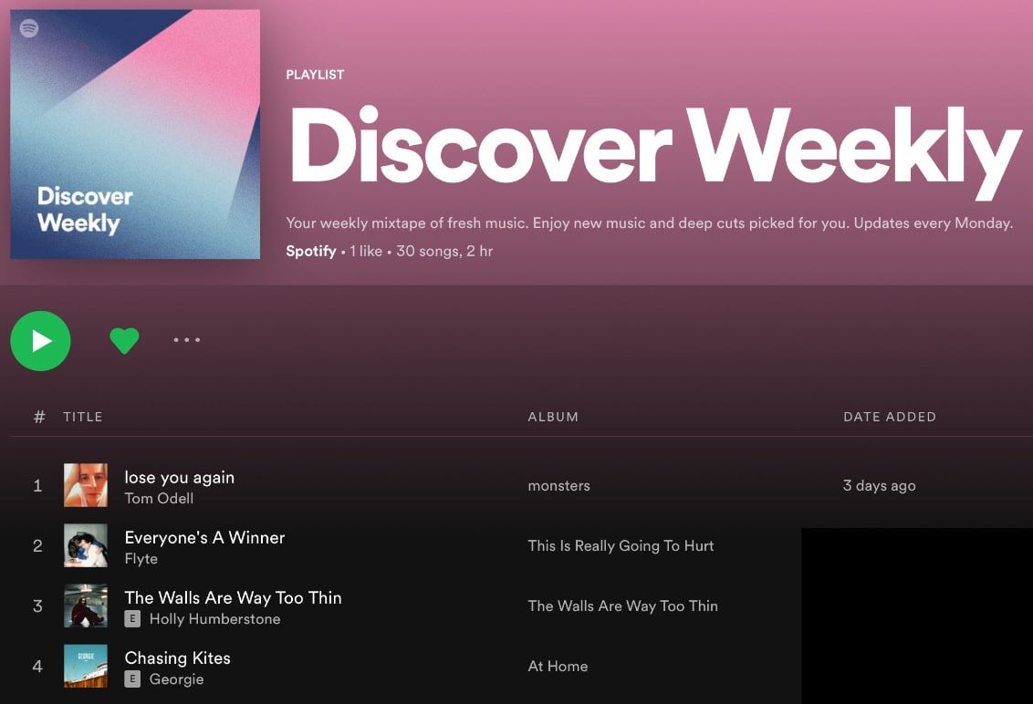 Spotify offers personalized weekly playlists