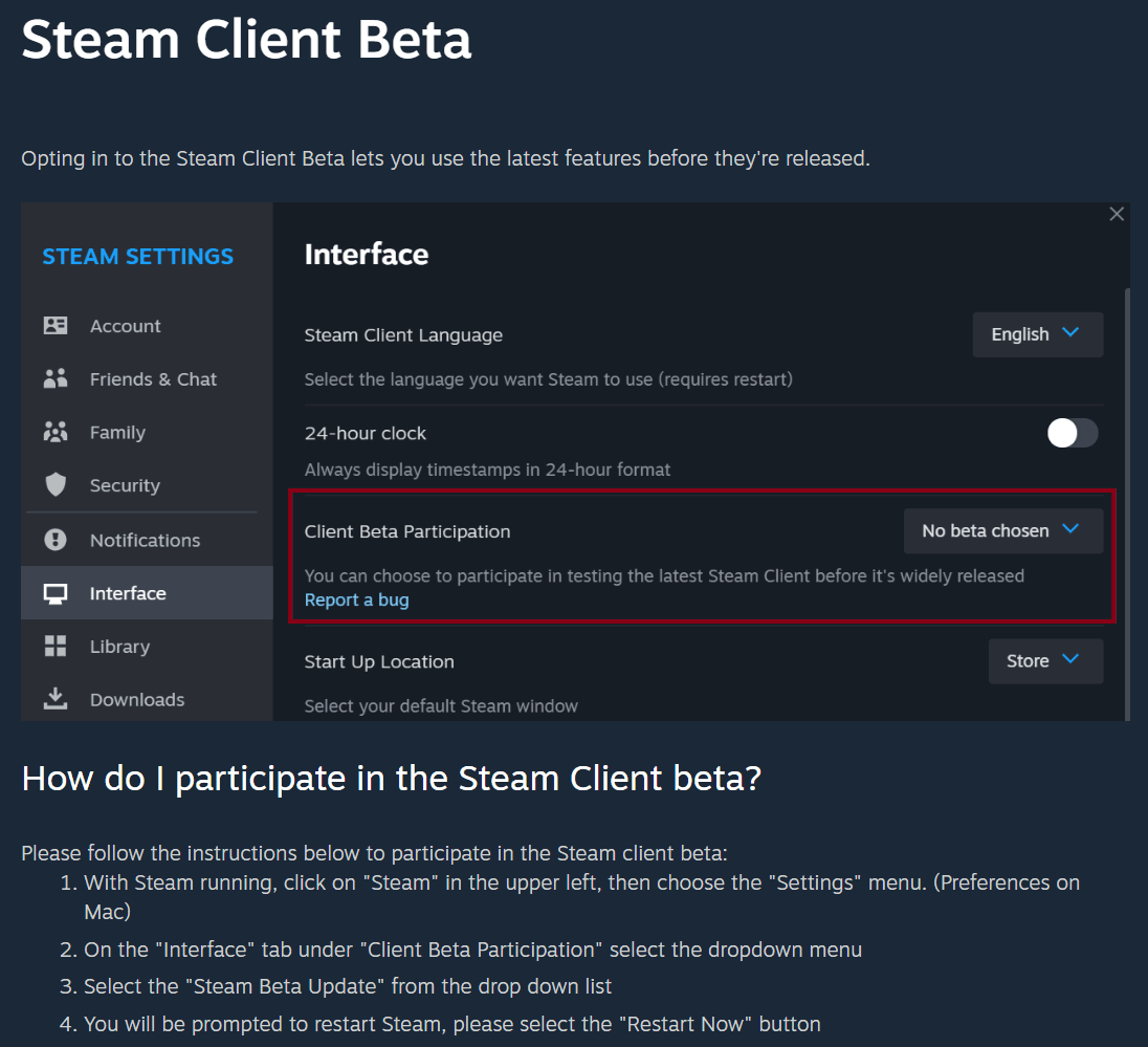 Steam client beta testing