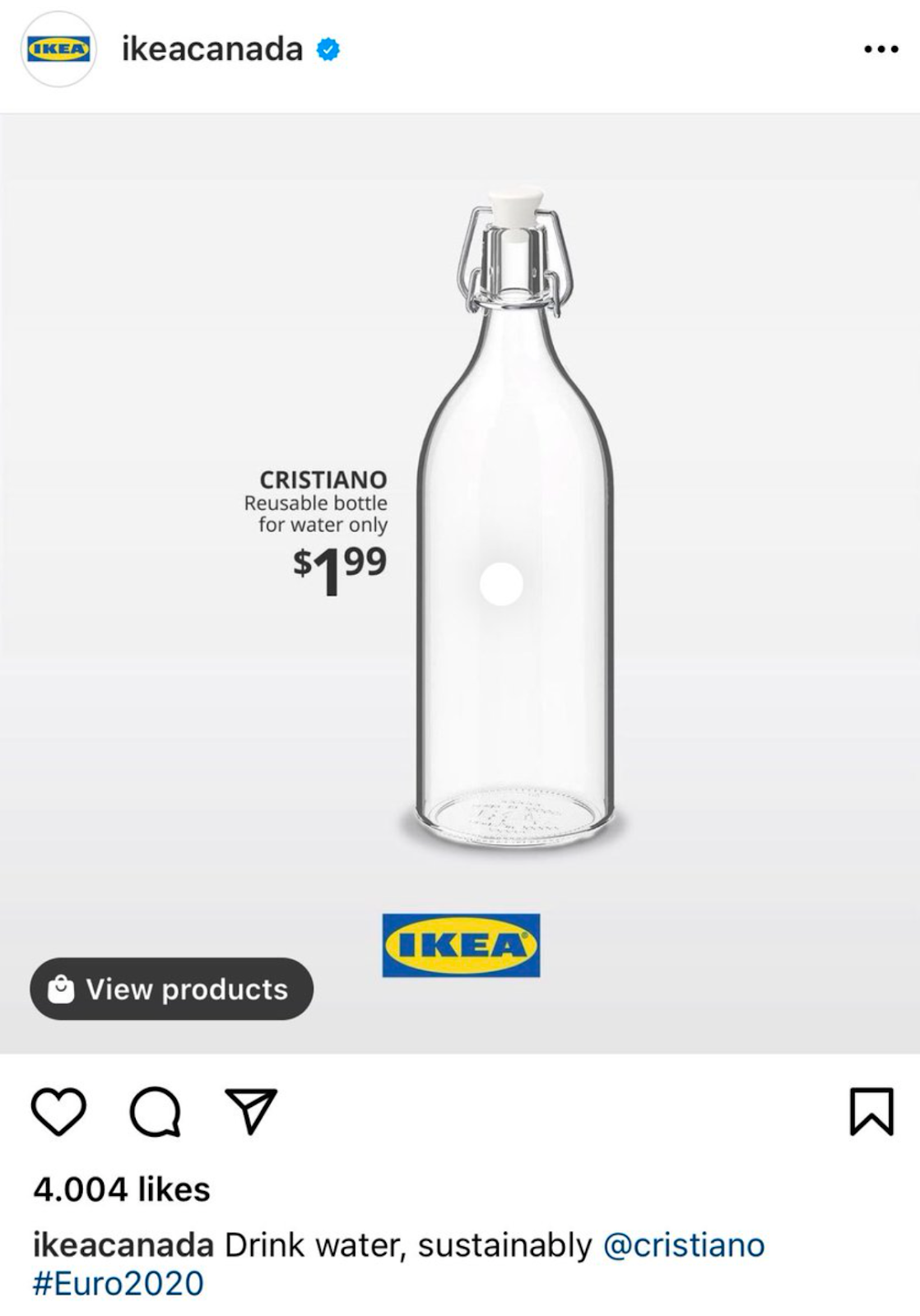 IKEA a rebaptisé sa bouteille après que Christiano Ronaldo a retiré le Coca-Cola de sa table lors de la conférence de presse.