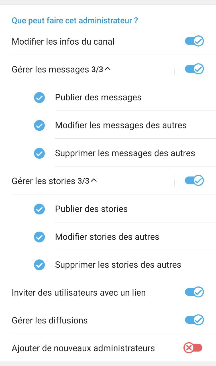 Configuration des actions des administrateurs
