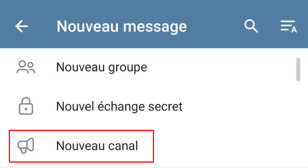 Sélectionnez un nouveau canal sur Telegram