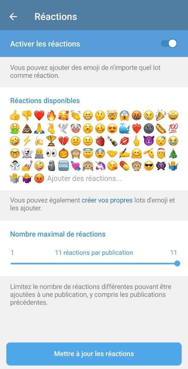 Réactions sur Telegram