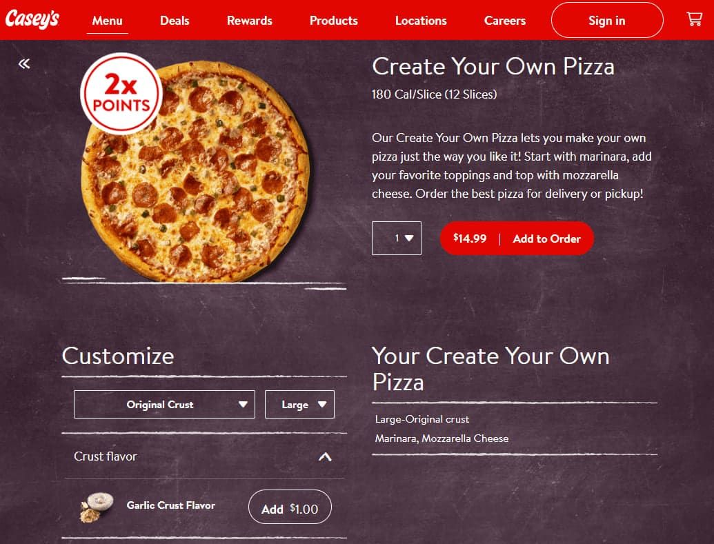 Customizable pizza