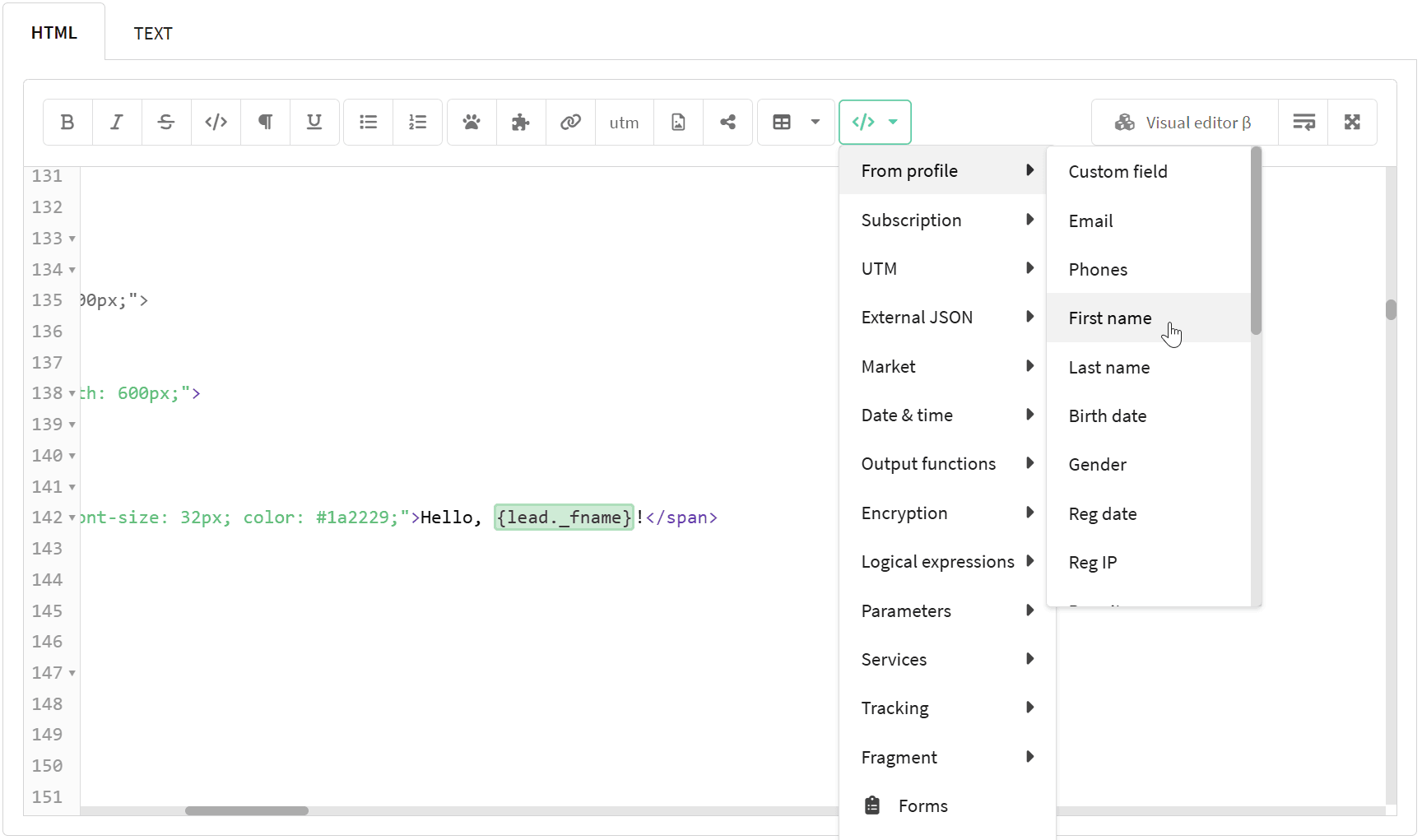 Variables with customer data