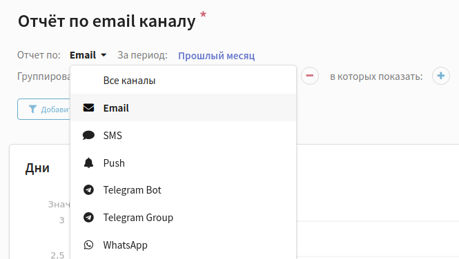 Выбор канала в отчёте