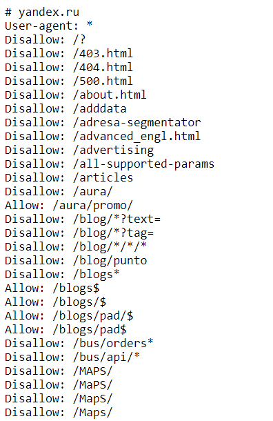 This is how robots.txt yandex.ru looks like